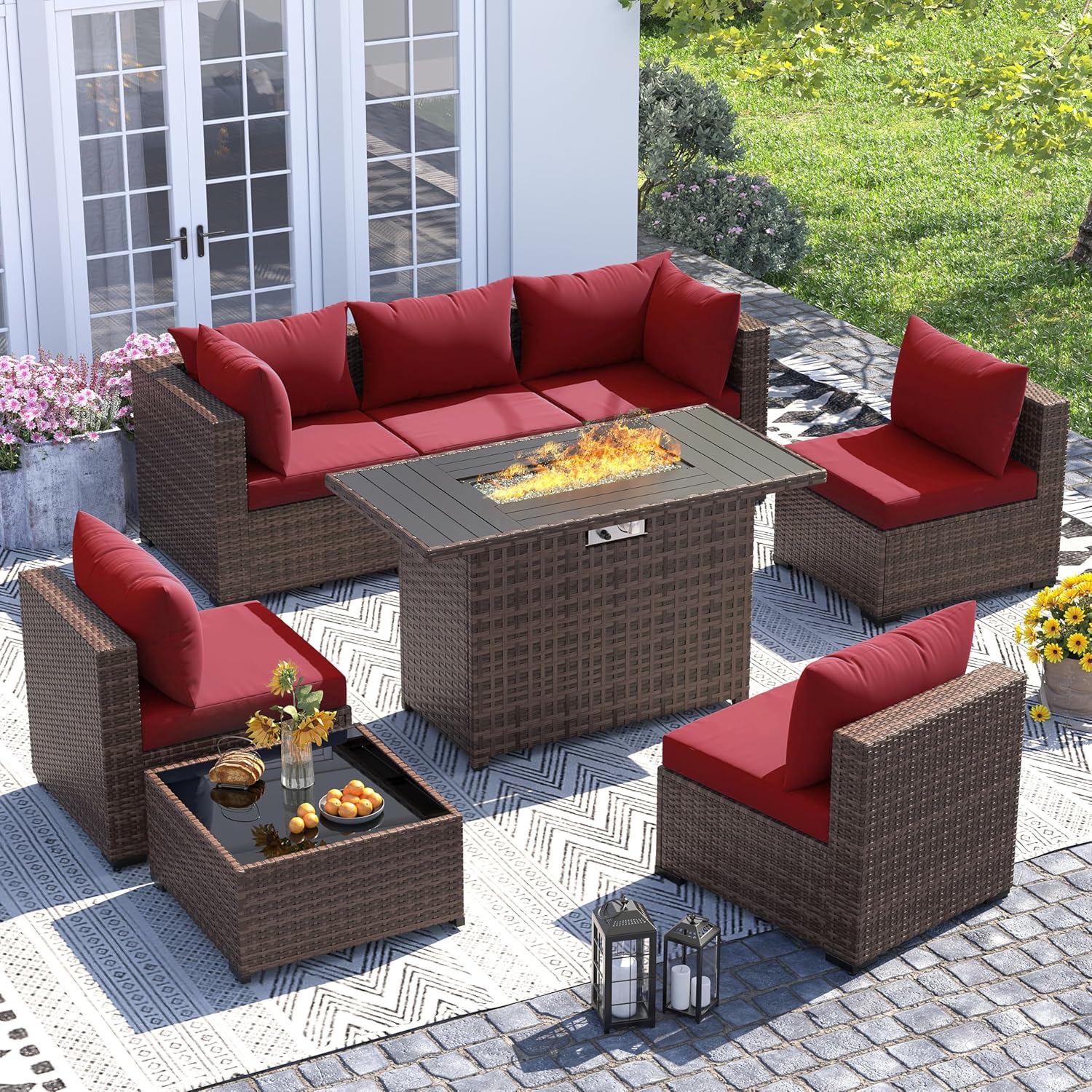 Outdoor Furniture Set With Fire Pit - Ensemble de 8 pièces de canapé