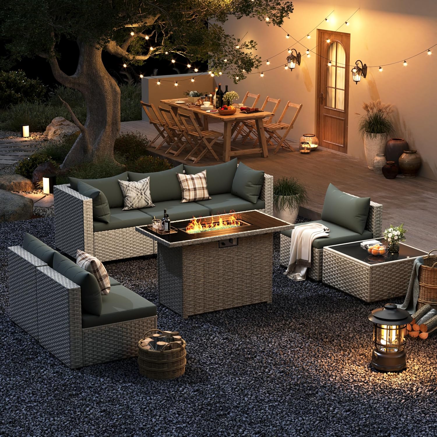 Outdoor Furniture Set With Fire Pit - Ensemble de canapé d'extérieur modulable 8