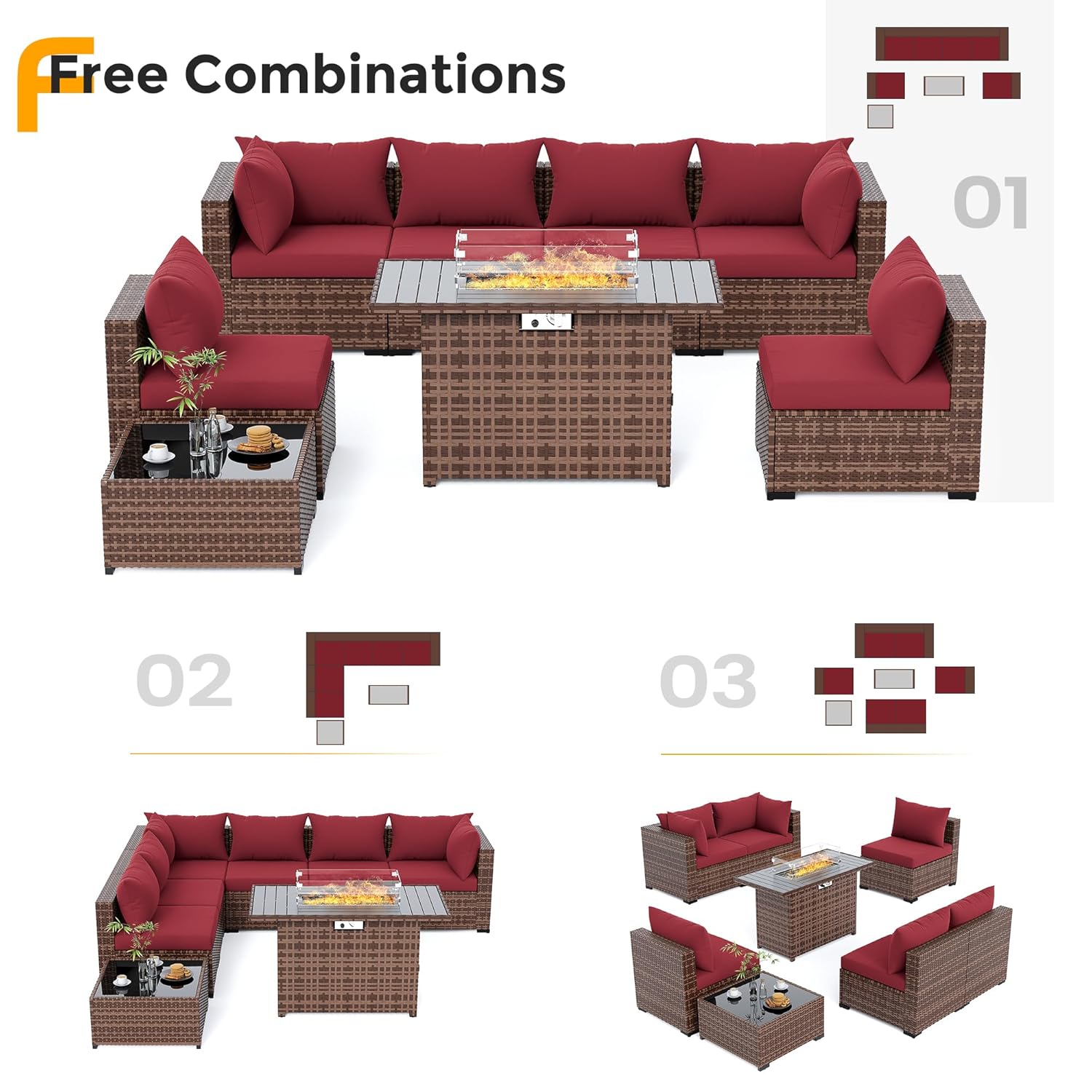 Ensemble de 8 pièces de canapé - Outdoor Furniture Set With Fire Pit avis et prix