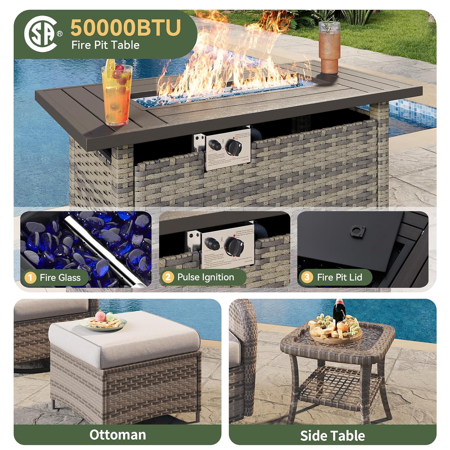 Ensemble de patio en osier 7 p - Outdoor Furniture Set With Fire Pit avis et prix