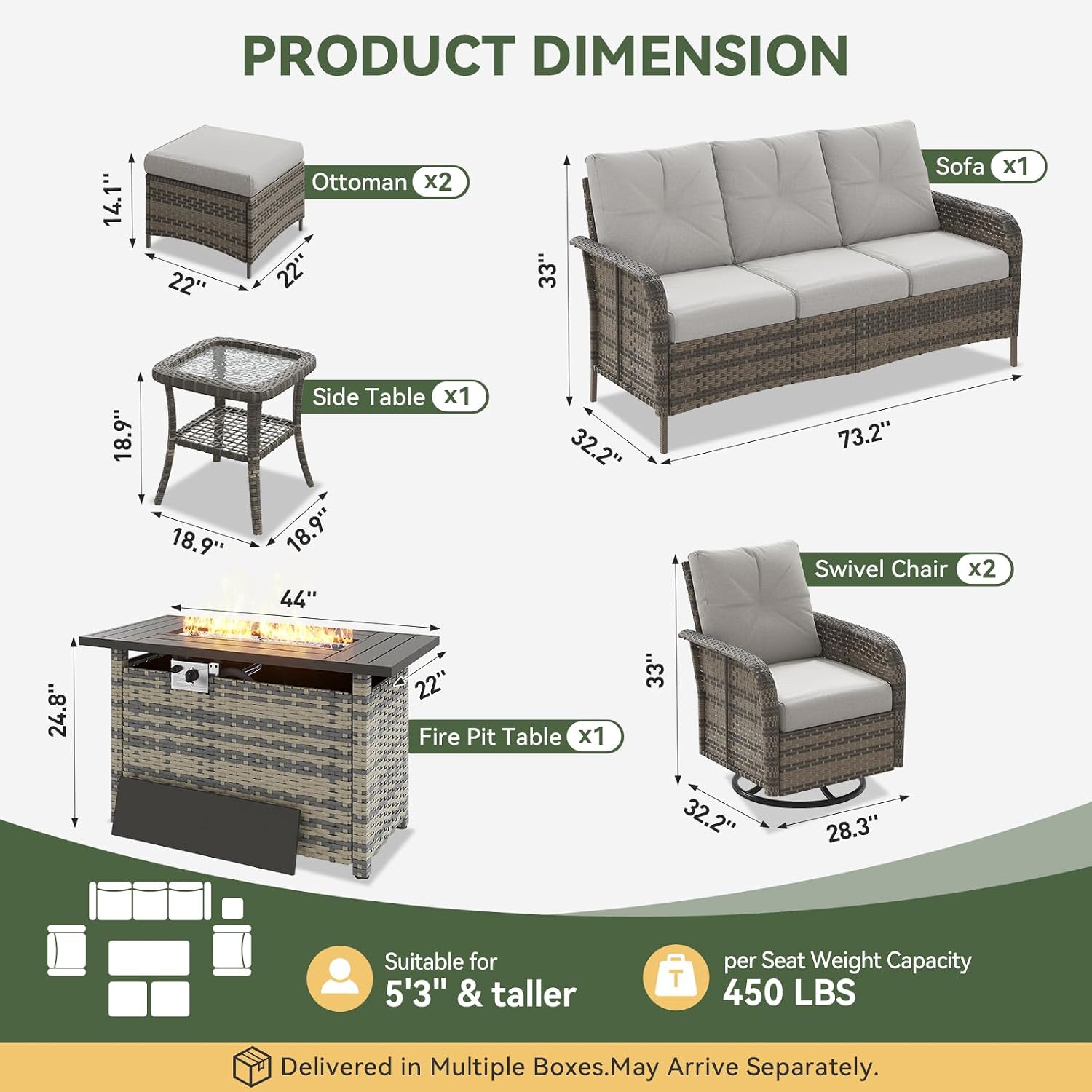 Ensemble de patio en osier 7 p - Outdoor Furniture Set With Fire Pit avis et prix